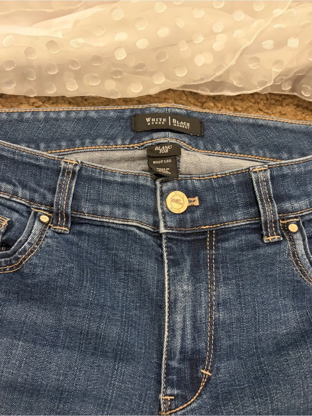 White House Black Market Women’s Blue Bootcut Jeans - 10 Mid Wash And Top